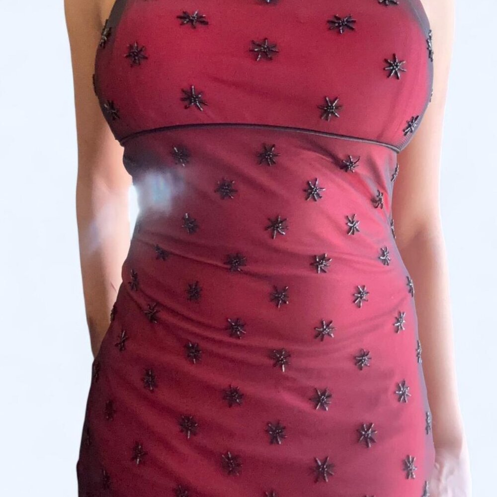 Vintage 90s vampy beaded prom dress